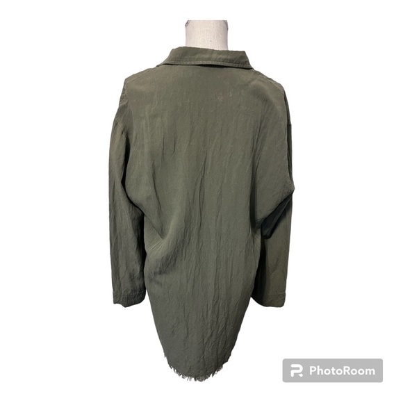 Umgee | Lace Up Oversized Tunic Top Army Green Frayed Raw Hem | size Large | - Picture 5 of 10
